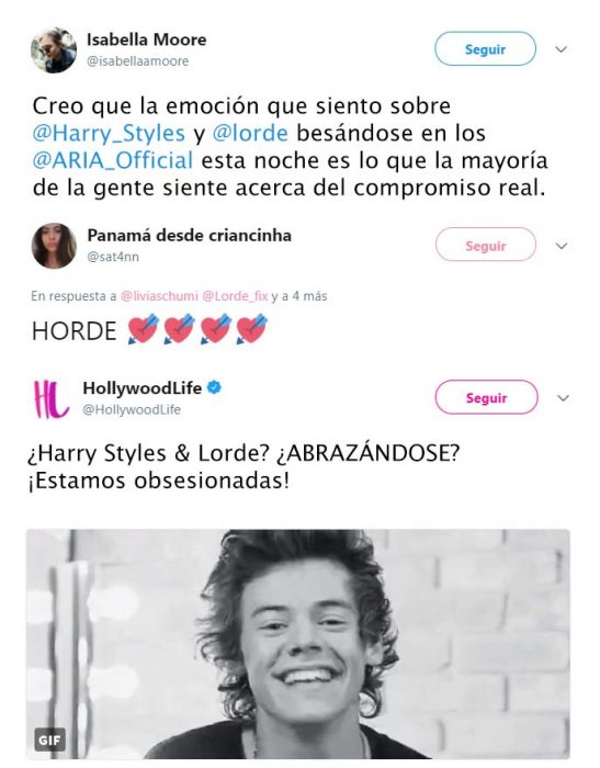 Tuits de Harry besa a Lorde