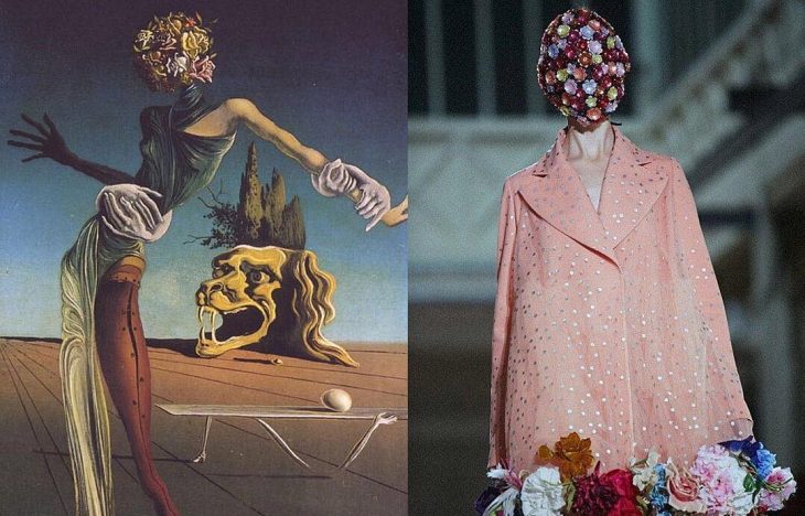 mujer cabeza de rosas y coleccion de maison margiela