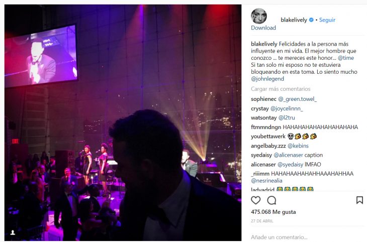 Comentario en Instagramd e Blake lively a su esposo 