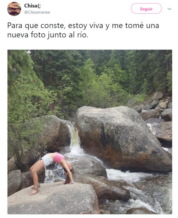 Chica que cayó al rio al hacer una pose de yoga 