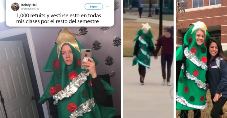 estudiante fue a la escuela disfrazada de pino de navidad por el resto del semestre