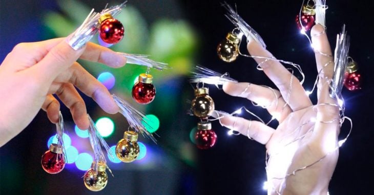 La nueva tendencia en uñas navideñas con esferas miniatura