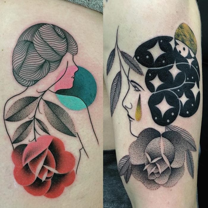 Tatuaje surrealista de mujeres y flores