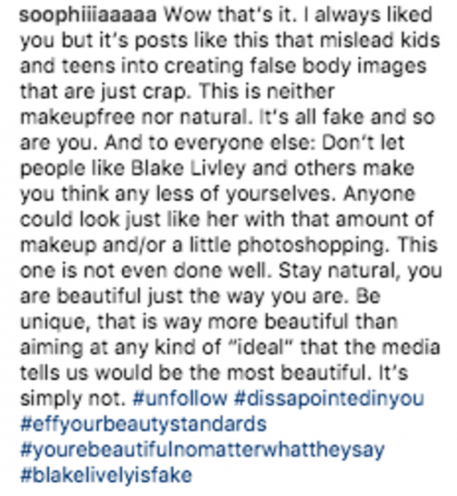 Comentarios en Instagram sobre la foto de Blake Lively 