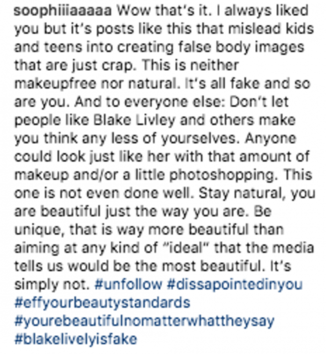 Comentarios en Instagram sobre la foto de Blake Lively 