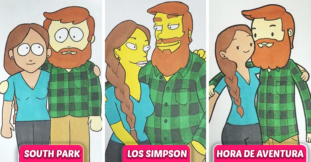 Chico dibuja a su novia en diferentes estilos de ilustración Chico dibuja a su novia en diferentes estilos de ilustración
