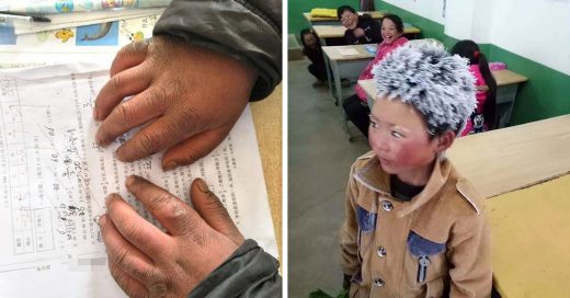 Este niño soporta bajas temperaturas con tal de llegar a su escuela todos los días