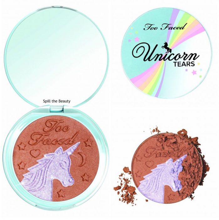 Iluminador y blush que tienen un unicornio impreso 