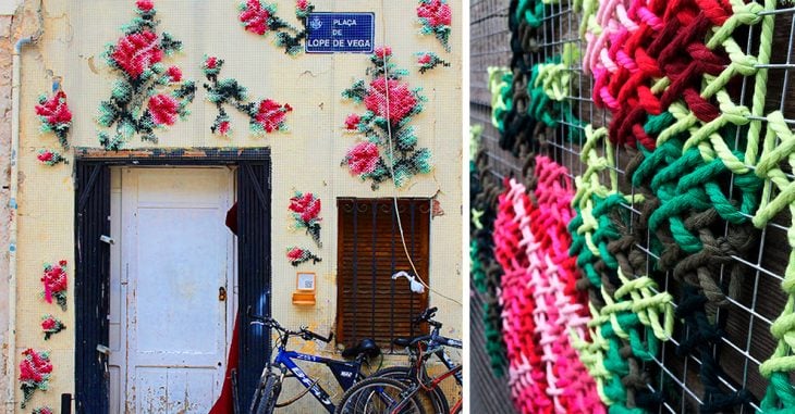 Las calles de Madrid han sido decoradas con flores de crochet, el paisaje es increíble
