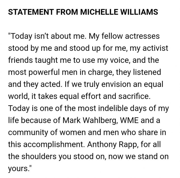 michelle williams comunicado