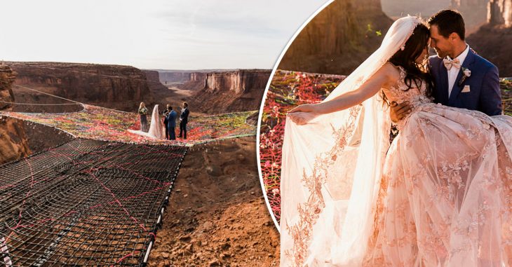Esta pareja se casó a 120 metros de altura a mitad de desierto y sus fotos son increíbles