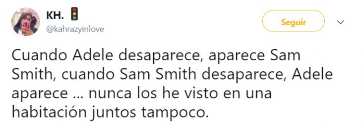 Comentario en twitter que asegura que Adele y sam smith son la misma persona 