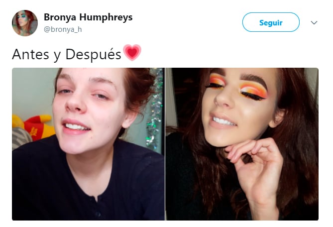 antes y después de Chica que sufre de eccema y hace tutoriales para Instagram sobre maquillaje 