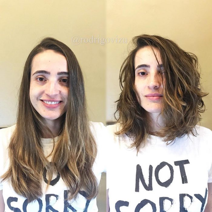 chica con cabello castaño 