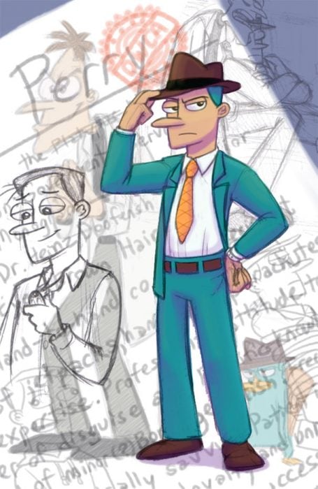 Caricatura de Perry el hornitorringo si fuera humano 