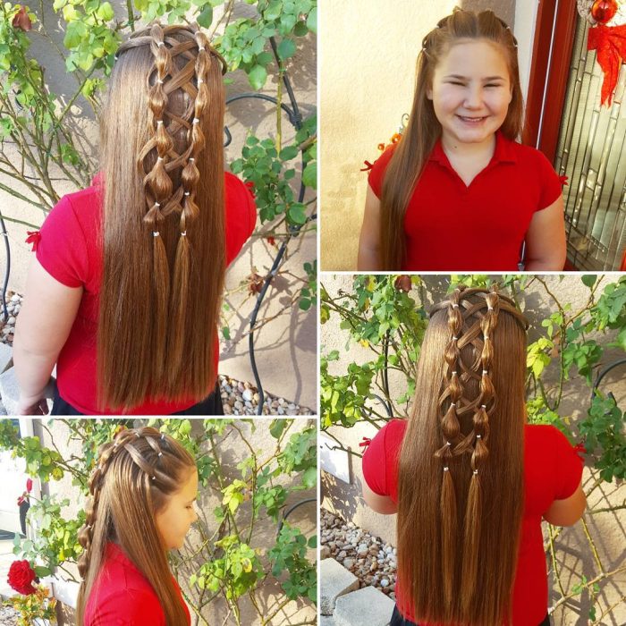 Chica usando unas trenzas de burbuja con un tejido de corsé 