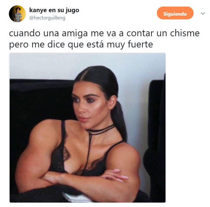 Memes de twitter sobre el rostro de kim kardashian con músculos grandes 