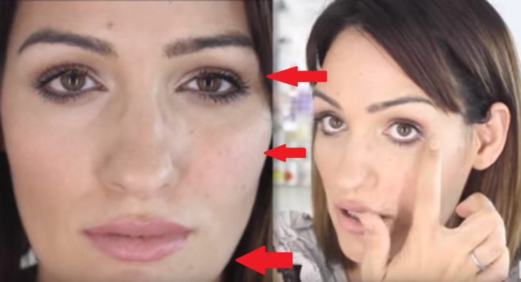 mujer muestra diferencia rostro maquillaje izquierda derecha 