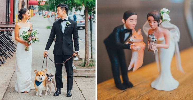 Esta pareja incluyó a sus perritos en su pastel de bodas