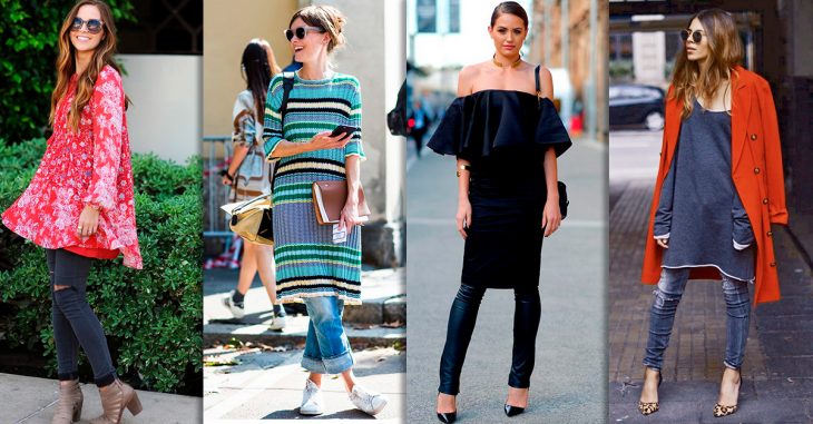 Esta es la moda que está conquistando el street style: vestidos sobre pantalones