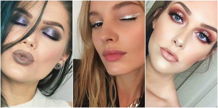 chicas usando maquillaje metalico 