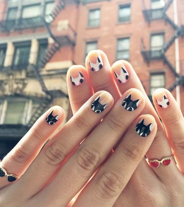 manos con uñas decoradas en forma de gato