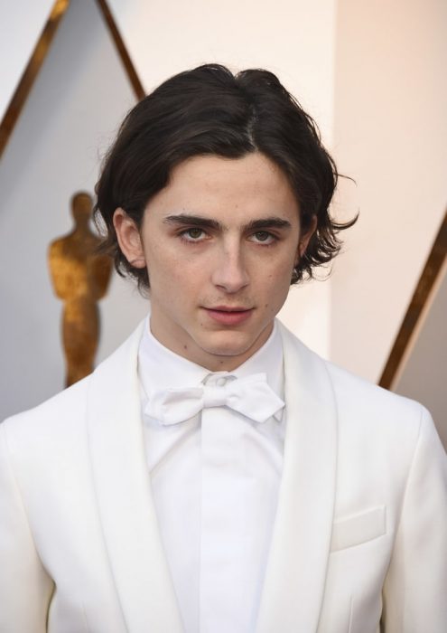 Timothée, chico usando traje blanco