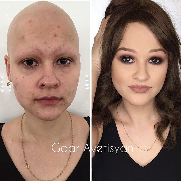 Antes y después de una transformación hecha con maquillaje 