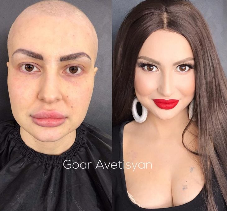 Antes y después de una transformación hecha con maquillaje 
