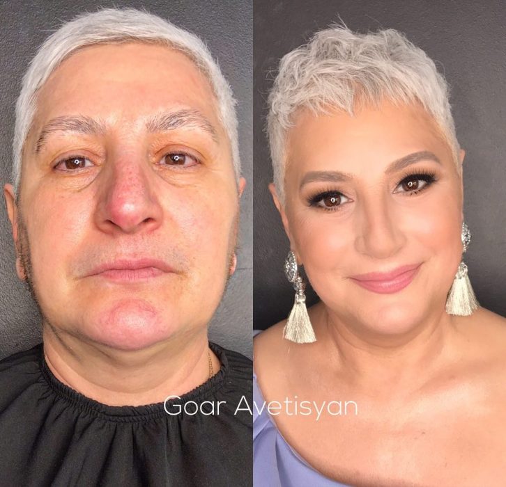 Antes y después de una transformación hecha con maquillaje 