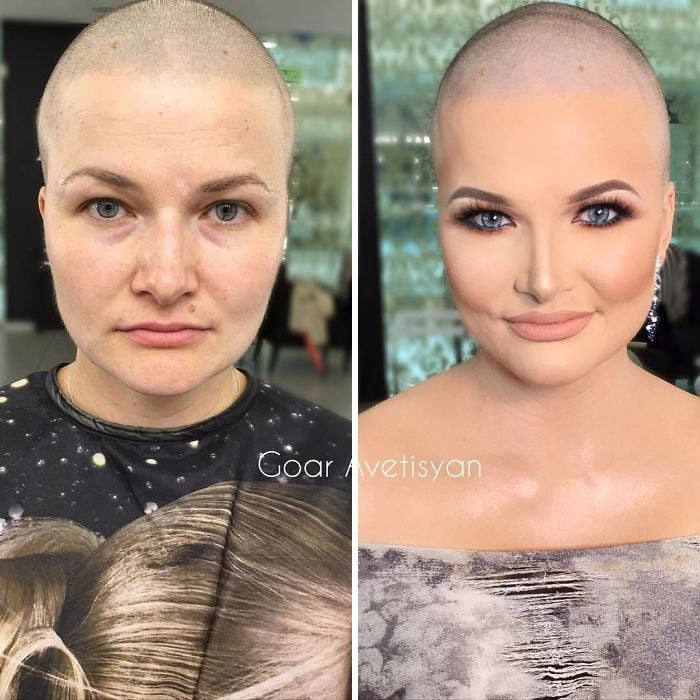 Antes y después de una transformación hecha con maquillaje 