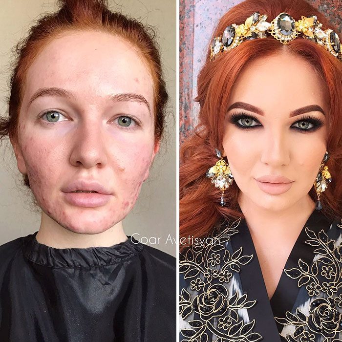 Antes y después de una transformación hecha con maquillaje 