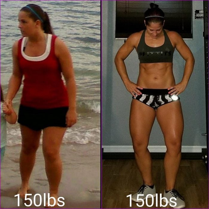 Mujer mostrando el cambio de su cuerpo sin haber perdido peso 