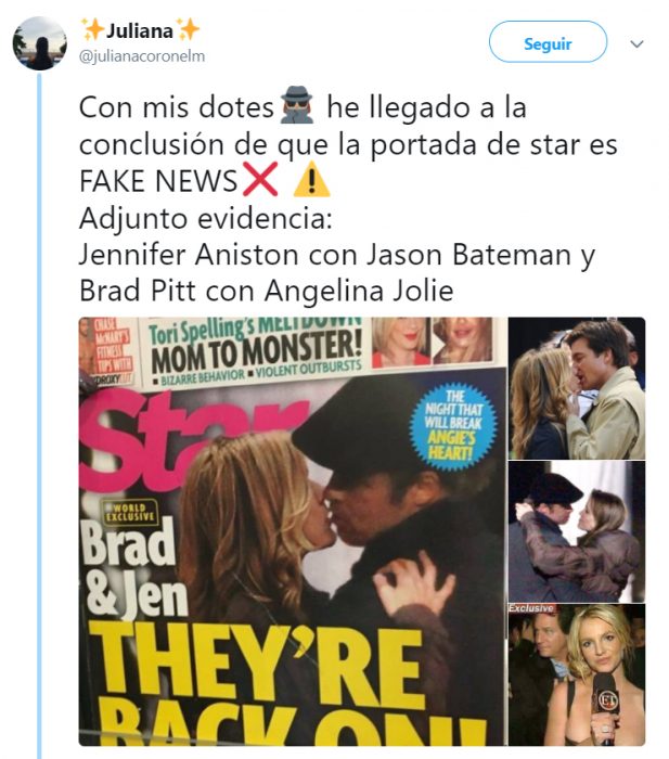 Comentario en twitter sobre el regreso de jenn y brad pitt