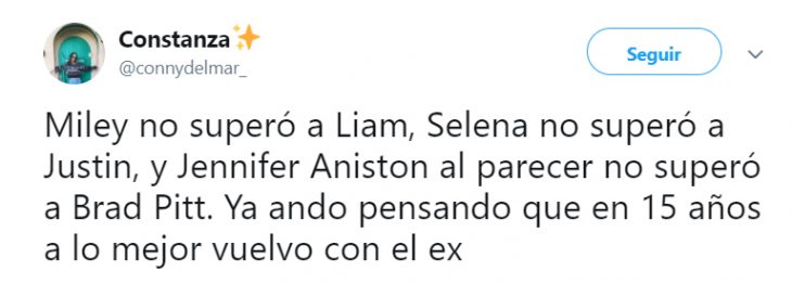 Comentario en twitter sobre el regreso de jenn y brad pitt