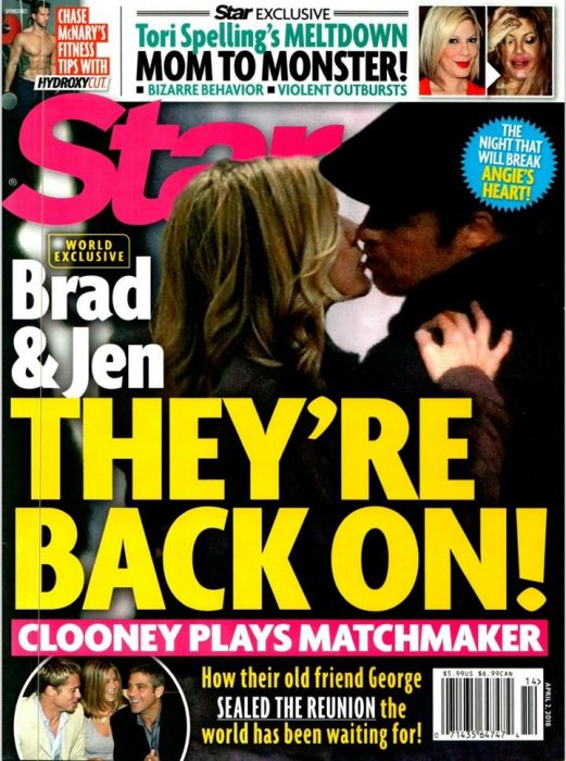 Portada de la revista star donde se habla de bradpitt y jennifer aniston