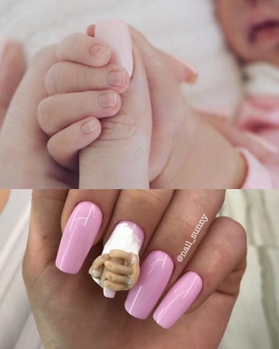 Uñas en 3D Creadas por el salón de belleza nail sunny que recrean la foto de la bebé de kylie Jenner 