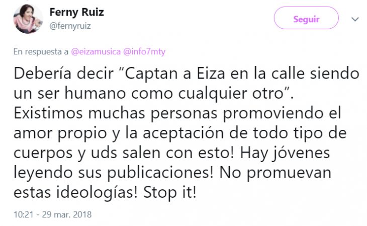 Comentarios en Twitter sobre las criticas que Eiza recibió 