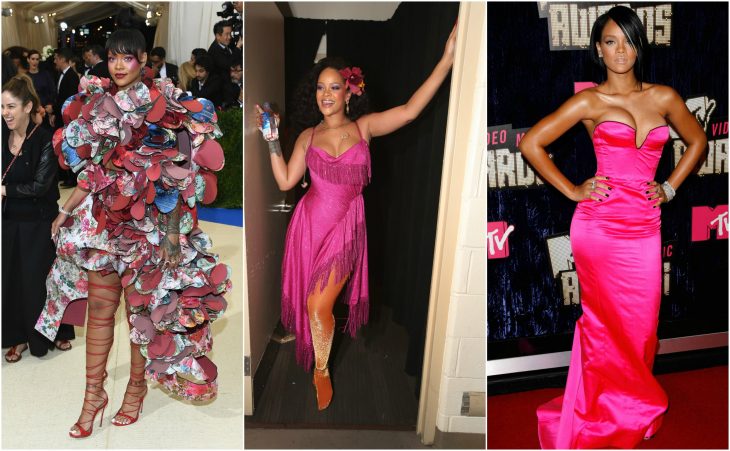 vestidos de rihanna de rojo a rosa