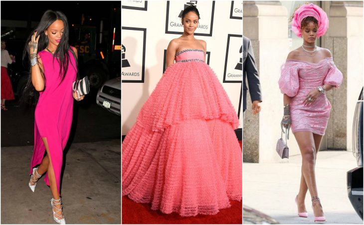 vestidos de rihanna de magenta a rosa