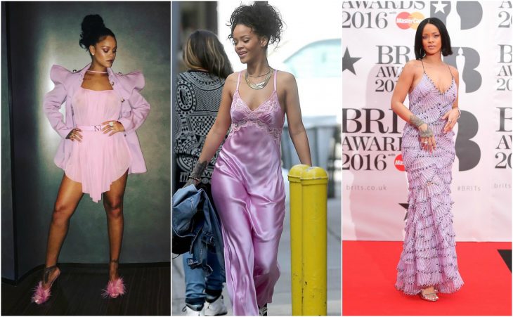 vestidos de rihanna de rosa a lavanda