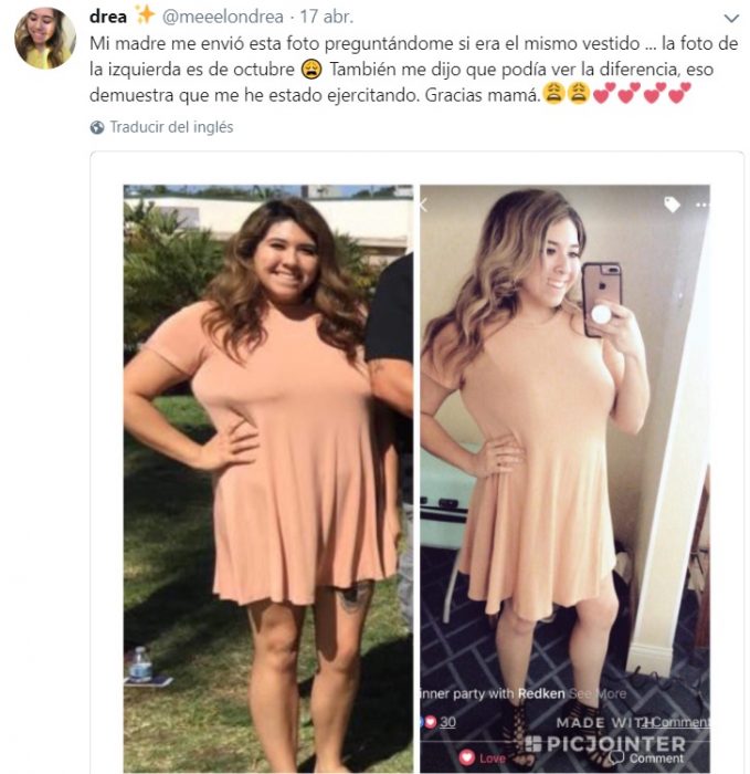 Comentario en twitter de una chica ue perdió peso después de que su esposo la abandonó