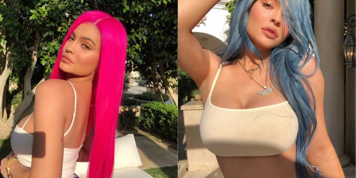 Kylie Jenner mostrando su cabello de diferente color en coachella 2018