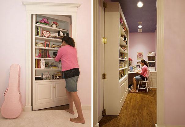 Cuarto con un pasadizo secreto arriba de las escaleras