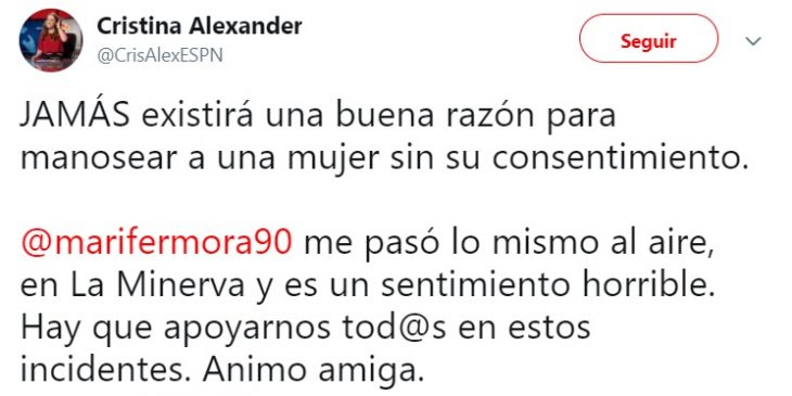 Comentario en Twitter de una reportera que fue acosada en Guadalajara 