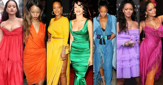 La escala cromática de los vestidos de Rihanna; parece que invento el arcoiris