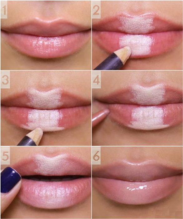 Chica aplicando gloss en los labios para hacernos más carnosos 