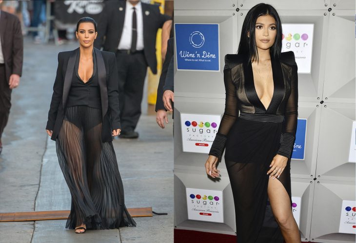 Comparación de Kim Kardashian y Kylie Jenner usando atuendos similares 