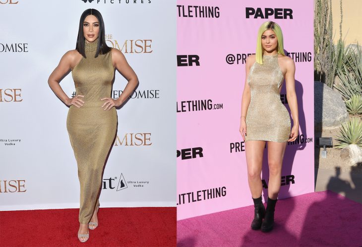 Comparación de Kim Kardashian y Kylie Jenner usando atuendos similares 