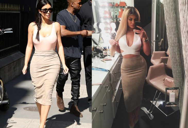 Comparación de Kim Kardashian y Kylie Jenner usando atuendos similares 